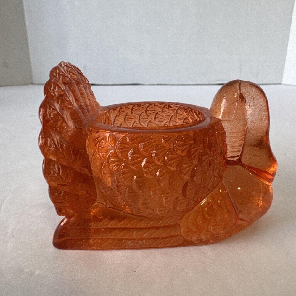 Amber Glass Turkey Votive‎ Candle Toothpick Holder Figurine Vintage